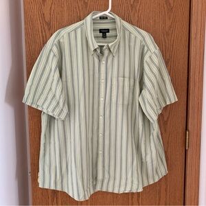 Van Heusen Button Down Shirt No Iron Short Sleeve Striped Green Blue Size XXL
